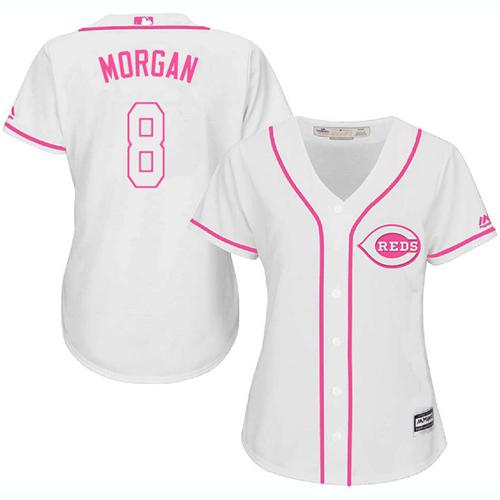 Reds #8 Joe Morgan White/Pink Fashion Women's Stitched MLB Jersey